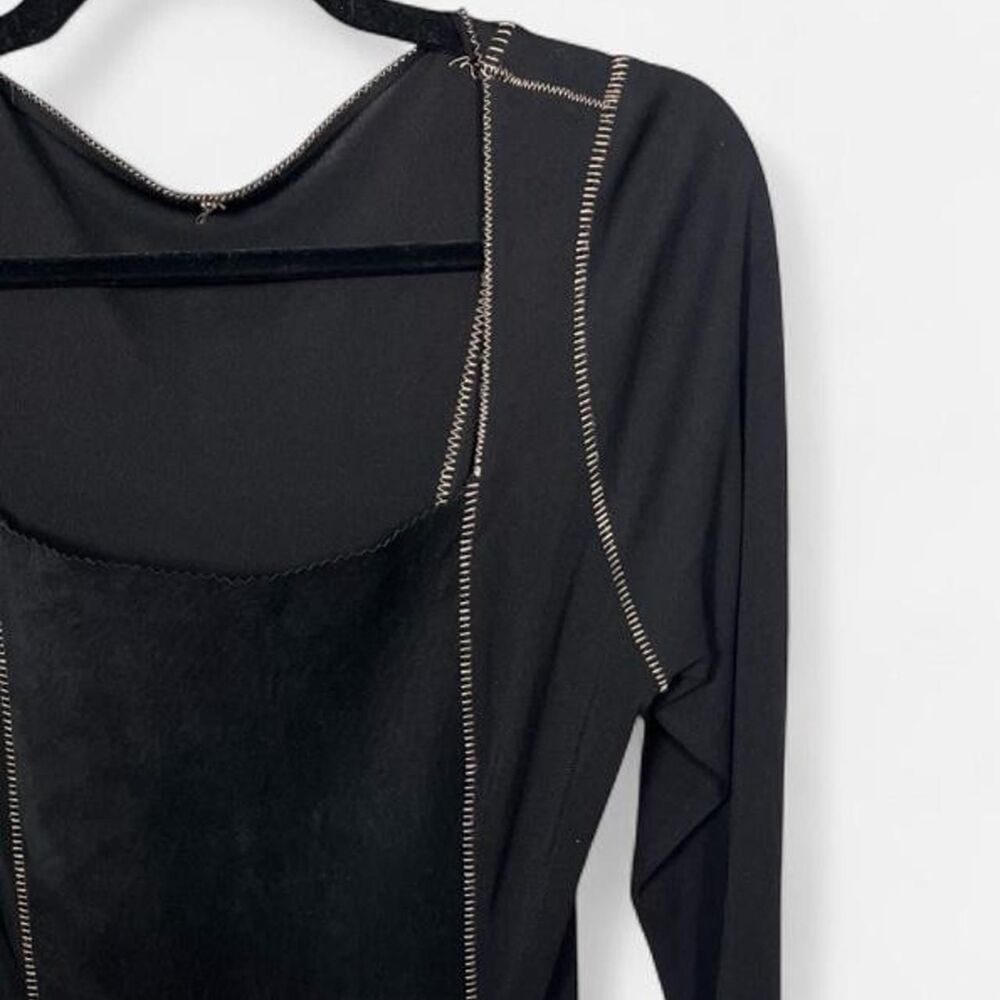 Vintage Black Suede Leather Paneling Contrast Stitch Whimsigoth Maxi Dress - Picture 3 of 8